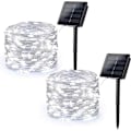 Miniatyrbilde 1 av 5: 22m 200 lys 8 funksjoner Hvitt lys Solar Kobbertråd Dekorative Solar String Lights Julelys for hagetre