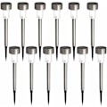 Miniatyrbilde 1 av 4: sett med 12 LED solcellelys for utendørs bruk I Ø55 mm I IP44 I automatisk av/på I hagelampe I hagelampe med stake I solcellelampe