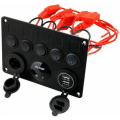 Miniatyrbilde 3 av 5: 5 Gangs vippebryterpanel, Dobbel USB-uttak 12V Lader Strømuttak LED Voltmeter for bil, båt, bobil, bobil (blå) -