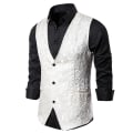 Miniatyrbild 1 av 4: Enkelknäppt väst för män Slim Fit formell print väst M White