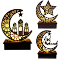Pikkukuva 2 / 4: Puinen kuun LED-valo Creative Ramadan Decoration Eid al-Fitr Kodinsisustus Askartelukirjeet LED-valokoristeella (1 kpl)