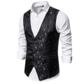 Miniatyrbild 1 av 4: Enkelknäppt väst för män Slim Fit formell print väst XXL Black