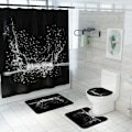 Miniatyrbillede 2 af 5: Vanddråbe bølgetryk toiletgulvmåtte firedelt polyester badeforhæng med krog, SD6,