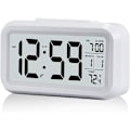 Miniatyrbild 1 av 5: Vit digital väckarklocka, tyst batteridriven bakgrundsbelysning, stor LED-display temperaturkalender