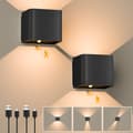 Indoor Wall Lamp, 2-Pack, Wall Lamp with Motion Sensor, Rechargeable LED, 3000K Warm White Light, Wireless, Adjustable Light Angle (Black)