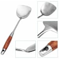Miniatyrbillede 2 af 5: 304 rustfrit stål wok spatel og ske 2 stykke varmebestandigt træhåndtag Langt håndtag køkkenredskabssæt