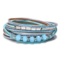Pikkukuva 1 / 4: Boho Pearl Tree of Life magneettinen nahkarannekoru blue