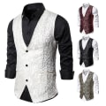 Miniatyrbild 4 av 4: Enkelknäppt väst för män Slim Fit formell print väst XL White