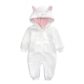Miniatyrbillede 1 af 5: Baby fleece jumpsuit hættedragt snedragt langærmet jakkesæt White