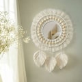 Miniatyrbilde 1 av 5: Veggspeil, Boho Macrame frynserspeil med treperlefjæranheng (beige)