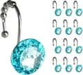 Rund turkos diamantjuvel med glidande kulduschdraperikrok, duschdraperiring - 12-pack