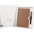 Miniatyrbillede 1 af 3: A5 Notebook Gaveæske Sæt PU Læder Business Notesblok med Pen Kulturel og pædagogisk manual Kontor (sølvbrun/gaveæske),