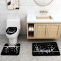Miniatyrbillede 4 af 5: Vanddråbe bølgetryk toiletgulvmåtte firedelt polyester badeforhæng med krog, SD6,