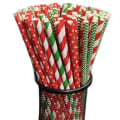 Miniatyrbild 1 av 2: Julsugrör för julfest Dekorationstillbehör Set Julpapper sugrör set (300pcs),