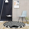 Miniatyrbild 4 av 5: Black White Grid Rund Matta,3D Vortex Illusion Matta,3D Vortex Rug Sovrum Vardagsrum,3D Area Matta Golvmatta,Vortex Illusio