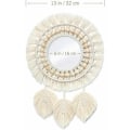 Miniatyrbillede 2 af 5: Vægspejl, Boho Macrame frynser spejl med træperle fjer vedhæng (beige)