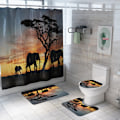 Miniatyrbillede 2 af 5: Elephant Silhouette Vandtæt bruseforhæng 4-delt toiletmåttesæt Badeværelsesgardin,