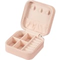 Miniatyrbillede 1 af 5: Lille smykkeskrin i PU-læder, transportabel rejsesmykkeskrin til ringe, vedhæng, øreringe, halskæder, armbånd (pink)