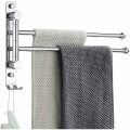 Miniatyrbillede 1 af 5: Bevægelig rustfri stålstang 2 aflange stænger sømfri stansning 304 rustfrit stål roterende håndklædestang, til toilet, bad