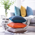 Miniatyrbild 3 av 5: Bomull Linne Linne Soffa Kudde Cover Enfärgad Ryggstöd Case Orange 45*45cm Utan Kärna,