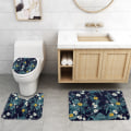 Miniatyrbillede 4 af 5: Badeforhæng Håndmalet Blomsterprint Fire-Styks Toiletmåttesæt Vandtæt bruseforhæng, Y02,