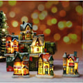 Miniatyrbilde 3 av 5: Lysende og anime julelandsby, ledet miniatyr julelandsbyhus, julelandsbydekorasjon, farget harpiks