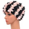 Miniatyrbillede 3 af 4: Blomsterprint badehætte, retro stil, til kvinder, pink/sort,