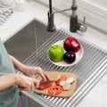Miniatyrbilde 4 av 5: Oppvaskstativ Oppvaskkum Sammenleggbar oppvaskstativ Rustfritt stål for kjøkken Benkeplate Kopp Flaske Fruktgaffel (grå) 2 stk.
