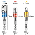 Pikkukuva 2 / 5: Pidikeadapterit pora-/iskukoneistossa. Set , jossa 3 sovitinkaran neliömäistä sivua 1/4", 1/2", 3/8" Chome Vanadium, hopea, Fonepro
