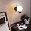 Miniatyrbild 2 av 5: L svart utan ljuskälla hall vägglampa under vit boll inredning humör lampa,