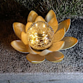 Miniatyrbilde 4 av 5: Gylne gule kronblader varme gule lys lampe perler solcellelampe kreativ crack ball gylden lotus begravet lampe lotus form, f