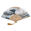 Japansk Stil Målade Vågor Bambu Fällbar Fläkt Elegant Heminredning Kontor