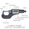 Miniatyrbilde 2 av 5: Elektronisk mikrometer Mikrometer Veggtykkelse Mikrometer Digitalt mikrometer 0-25mm 0,001MM