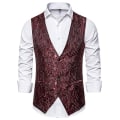 Miniatyrbild 2 av 4: Enkelknäppt väst för män Slim Fit formell print väst XL Red
