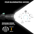 Miniatyrbillede 4 af 5: USB genopladelig LED-lygte, Versailles-lommelygte 350 lumen, IP65 vandtæt, 3 lystilstande, zoombar lommelygte til Ho