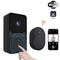Miniatyrbillede 2 af 4: Sort video dørklokke trådløs dørklokke hjem HD nattesyn musik Dingdong elektronisk video intercom wifi smart dørklokke