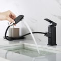 Miniatyrbillede 1 af 5: Sort håndvask Stålhane med udtrækskrom Moderne vandhane til badeværelsesvask og toiletarmatur Velegnet til badeværelse