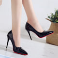 Miniatyrbillede 1 af 7: Røde sål høje hæle stilettos kvinders high-end temperament enkle sko stor størrelse spids tå Black 40