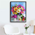 Miniatyrbilde 3 av 5: 5D DIY diamantmaleri etter nummersett Rundt bor Krystallperler Rhinestone bildeveggklistremerker Dekor Blomster i en vase 30x40cm,