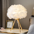 Miniatyrbild 3 av 3: Fjäder LED-bordslampa med tryckknapp dimbart ljus, guld skrivbordslampa nattlampa, EU-kontakt typ 1 triangulär form