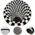 Miniatyrbilde 3 av 5: Black White Grid Rund Teppe,3D Vortex Illusion Teppe,3D Vortex Teppe Soverom Stue,3D Area Teppe Gulvmatte,Vortex Illusio