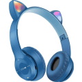 Miniatyrbillede 1 af 3: Cat Ears LED-blinkende lys trådløse hovedtelefoner, musikspilkort headset (blå),
