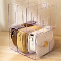 Miniatyrbillede 4 af 5: Transparent Håndtaske Organizer: 4-sektions Mini Taske Opbevaringsstativ til Soveværelse og Hjemmebrug