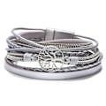 Miniatyrbillede 1 af 4: Boho Pearl Tree of Life magnetisk læderarmbånd silver-1