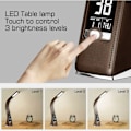 Miniatyrbillede 3 af 5: 5W LED Øjenbeskyttelse Skrivebordslampe Touch Switch USB Genopladelig Sengelampe med Alarmfunktion 200LM (Brun)， Velegnet til