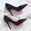 Miniatyrbillede 2 af 7: Røde sål høje hæle stilettos kvinders high-end temperament enkle sko stor størrelse spids tå Black 36