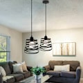 Miniatyrbillede 3 af 5: Creative Pendel Lysekrone Lampe Metalskærm 20cm E27 til Stue Soveværelse Bar Sort - Sort