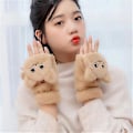 Miniatyrbillede 5 af 5: Kvinder Tykke plys varme halvfinger handsker Cute Cat Cabriolet Flip vanter (2 stk, hvid)