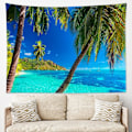 Miniatyrbild 2 av 5: 150x130cm Grön Palm Träd Väggbonad Blå Hav Väggbonad Tropisk Ö Landskap Väggfilt Tapeter Vägg D