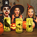 Miniatyrbillede 3 af 3: Halloween Flammeløse Søjlelys med 6H Timer, Batteridrevne Ægte Voks LED Lys med Krage, S
